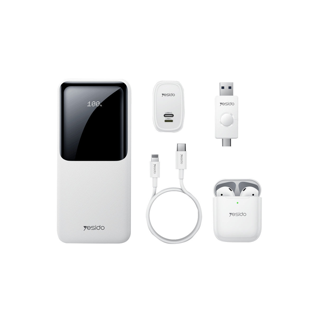 Yesido CG10 5in1 12W Şarj Aleti Kablo Powerbank Flash Bellek Airpods Set